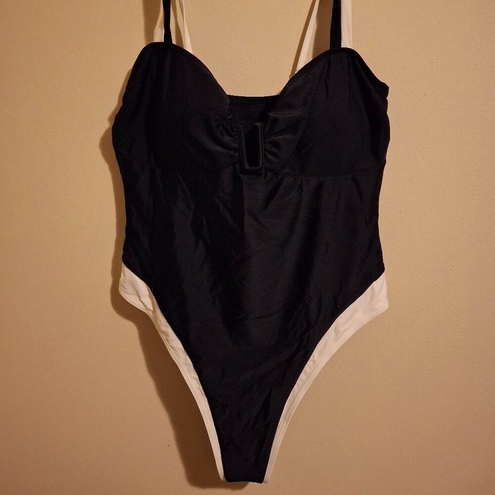 BLACK WHITE Cheeky One Piece Swimsuit